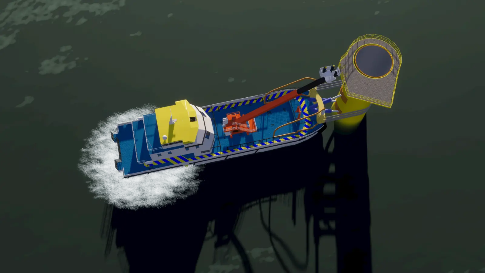 Top-down view of a service vessel and offshore access equipment